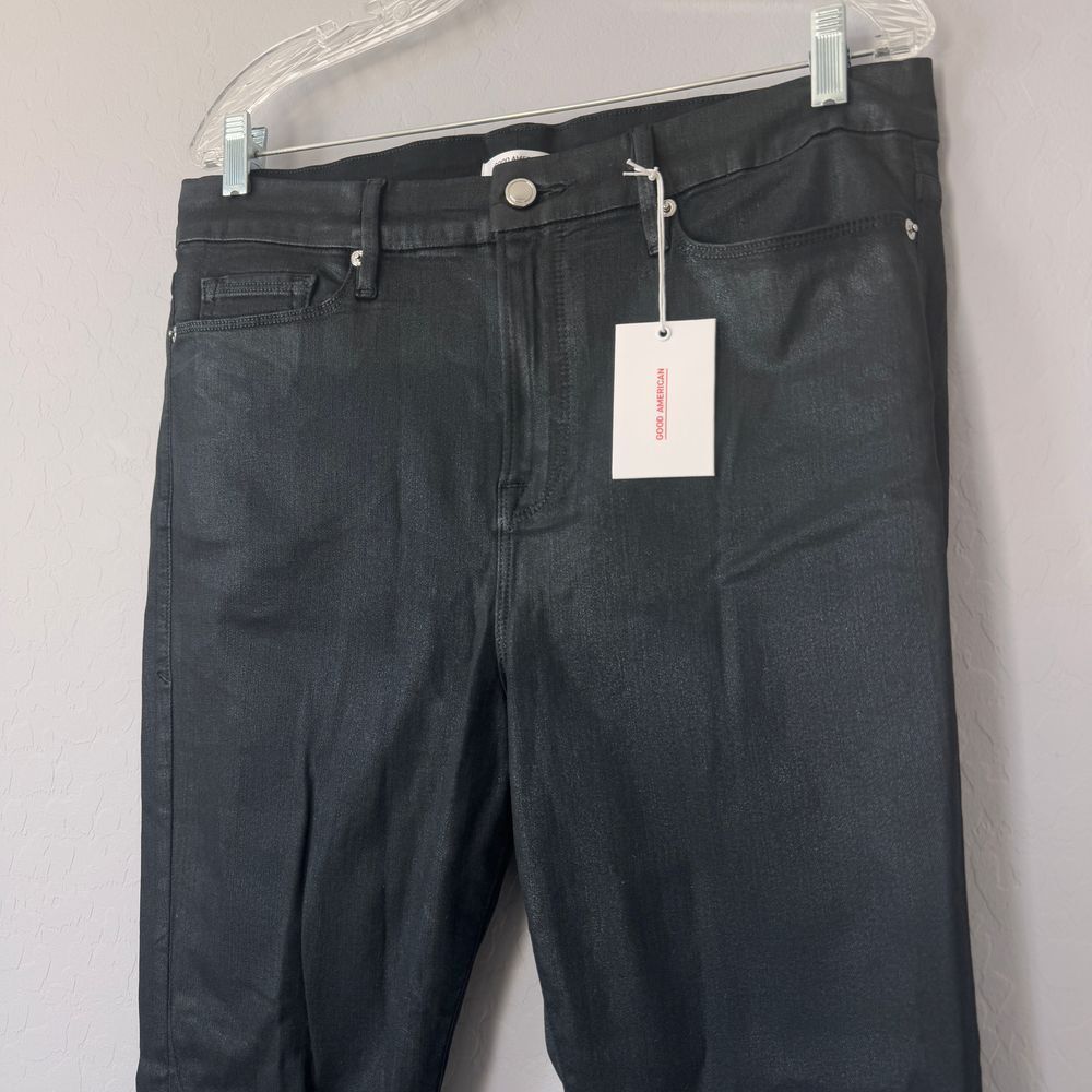Good American Coated Black Jeans High Rise Skinny Sz 15/33 NWT - Picture 2 of 10